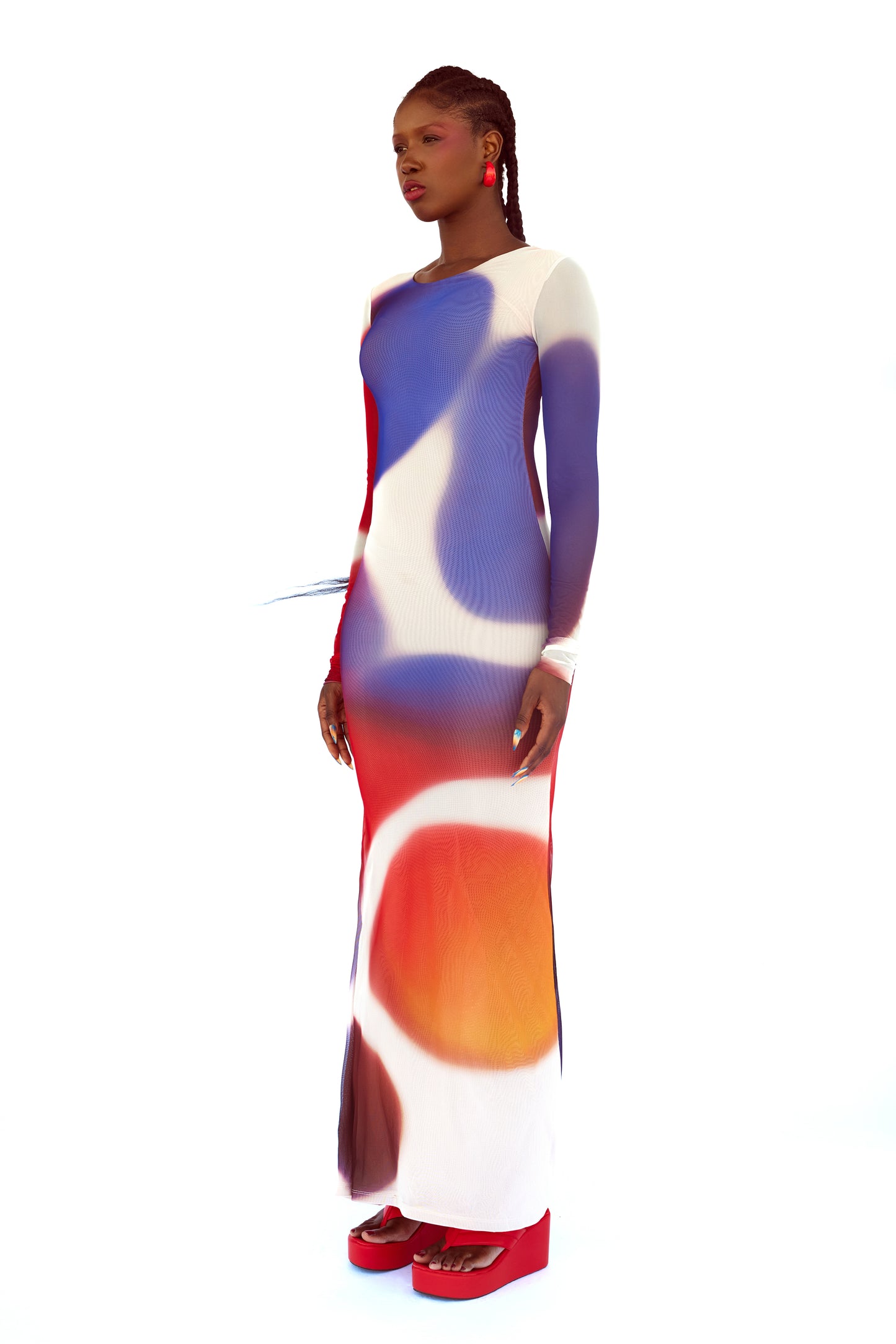 Model 1 wearing Eclipse Dress, side view