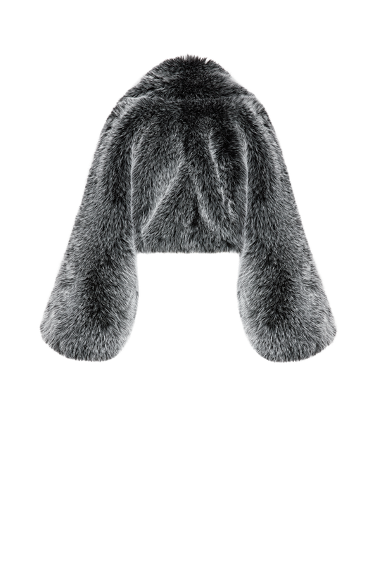 CROPPED FAUX MINK JACKET - PEPPER