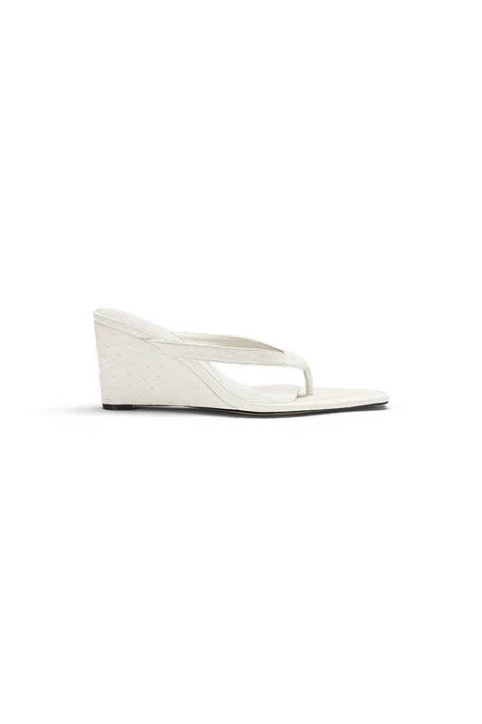 Sandal Wedge White Ostrich
