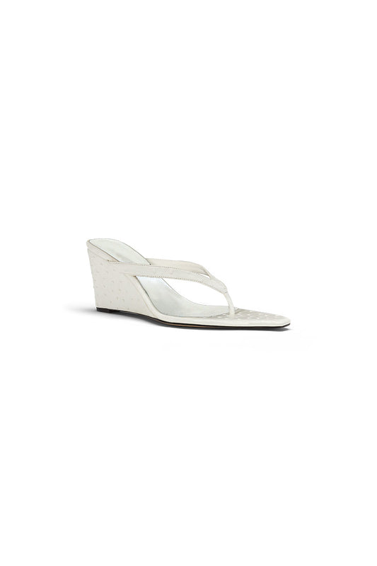 Sandal Wedge White Ostrich