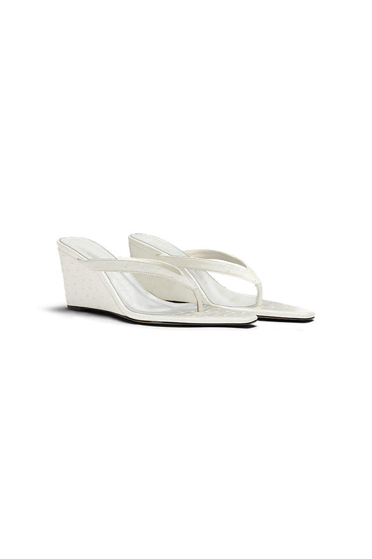Sandal Wedge White Ostrich
