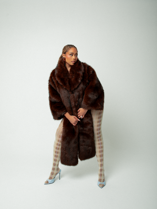 CROPPED FAUX MINK JACKET - BROWN SUGAR