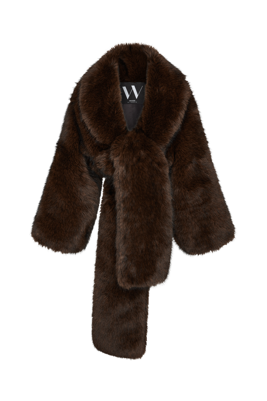 CROPPED FAUX MINK JACKET - BROWN SUGAR