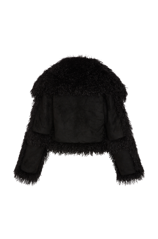 MONGOLIAN CROPPED FAUX FUR JACKET  - MIDNIGHT