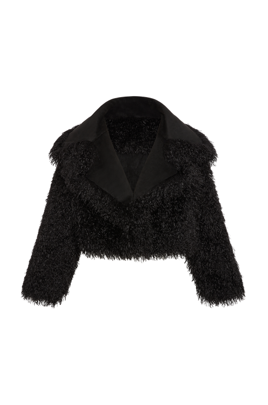 MONGOLIAN CROPPED FAUX FUR JACKET  - MIDNIGHT