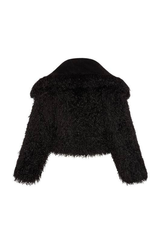 MONGOLIAN CROPPED FAUX FUR JACKET  - MIDNIGHT